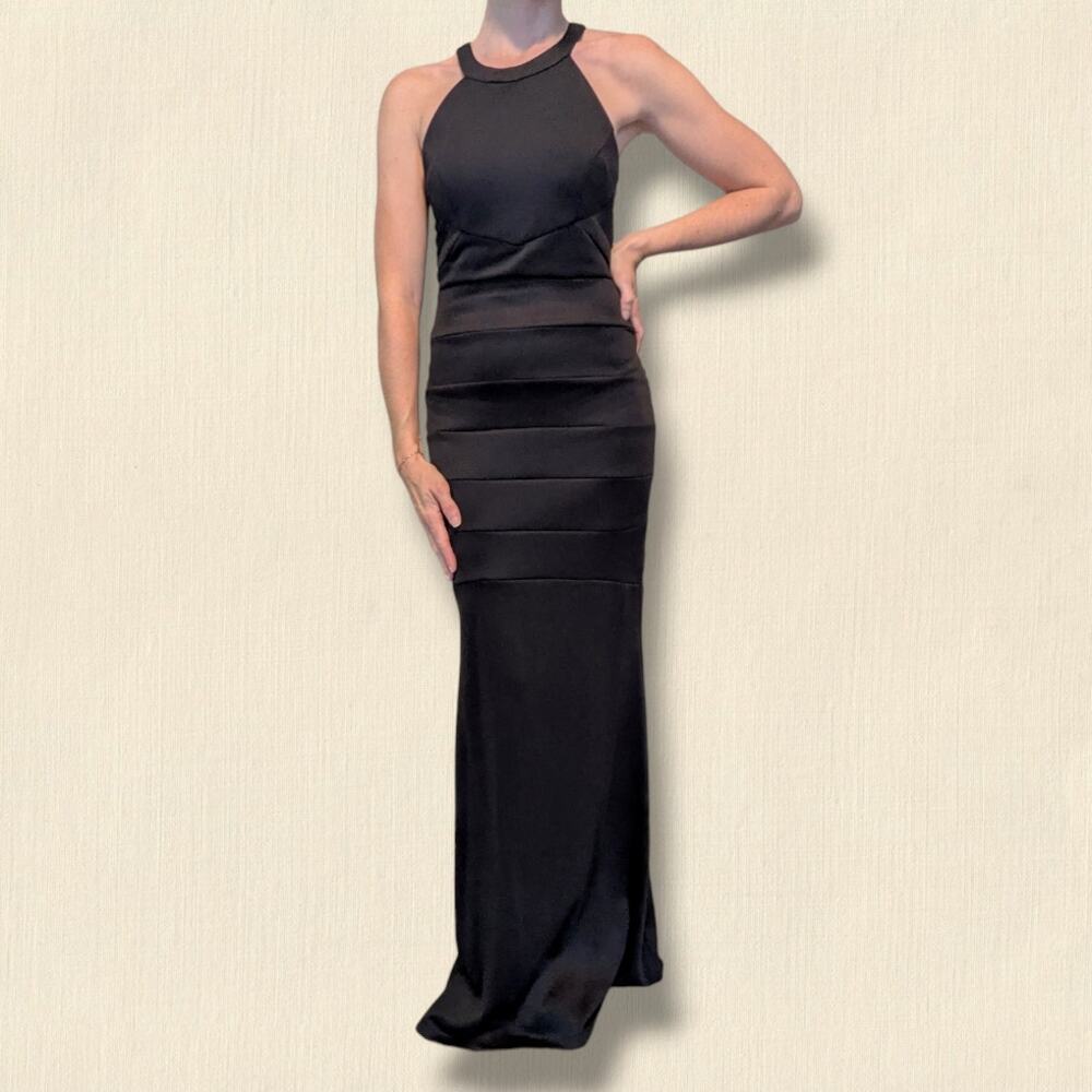Windsor Black High Neck Halter Cutout Mermaid Maxi Formal Dress size Small